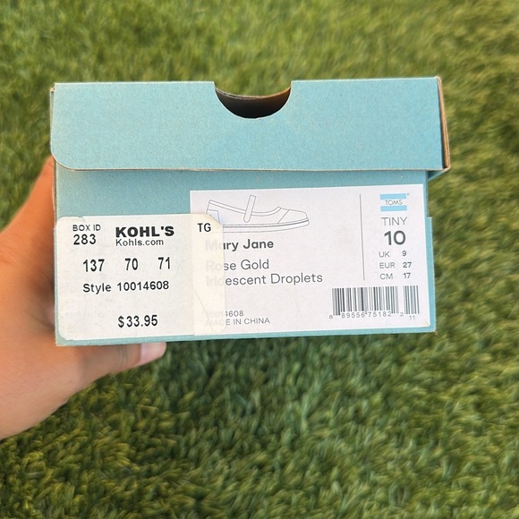 TOMS Mary Jane Shoes Rose Gold Iridescent Droplets Size 10 little girls kids - Picture 3 of 3